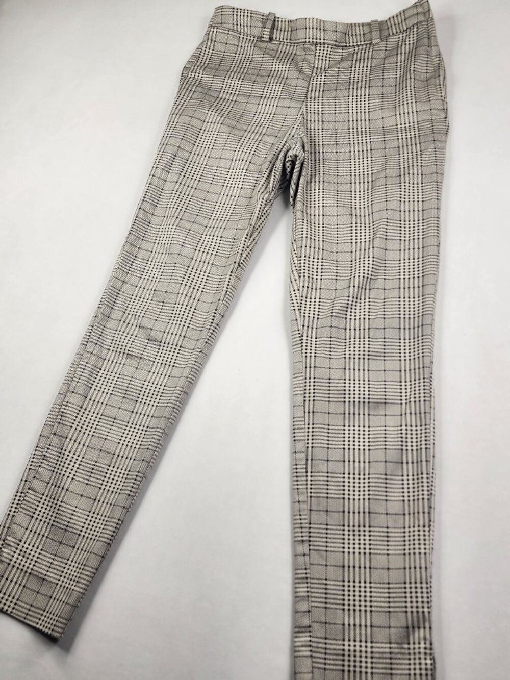 H&M Women's 4 Check Dress Golf Pants Black White Flat Front Side Zip Closure